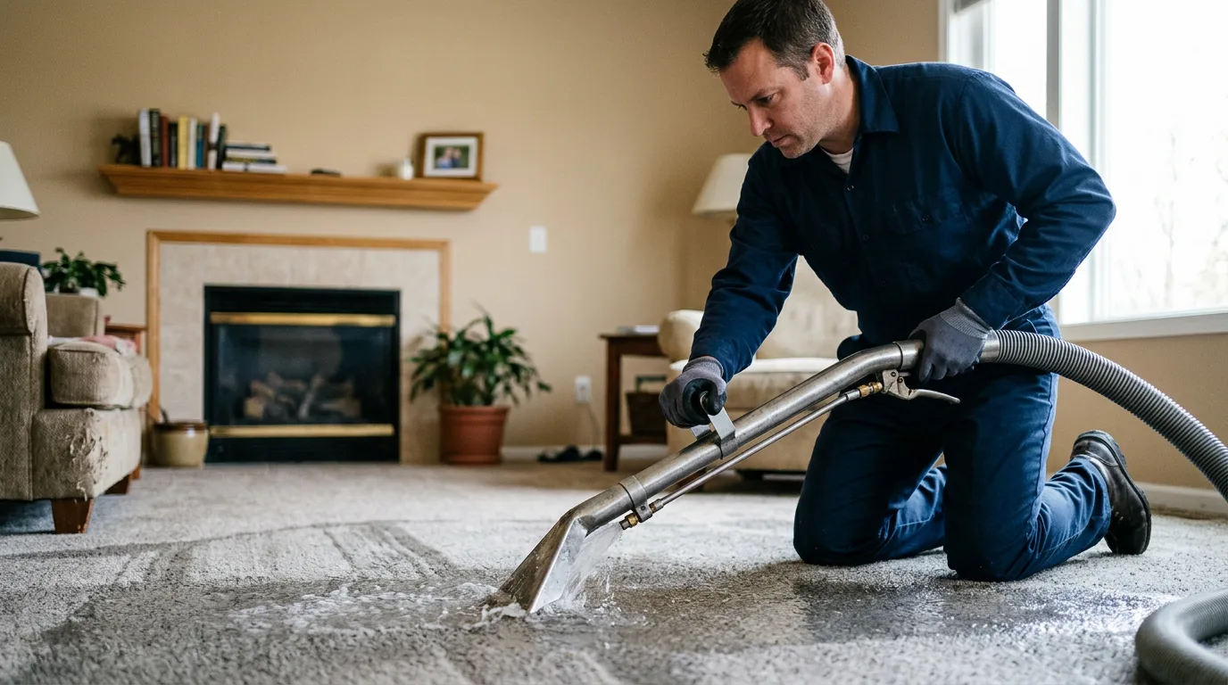 Water damage restoration technician working near Vendor, AR